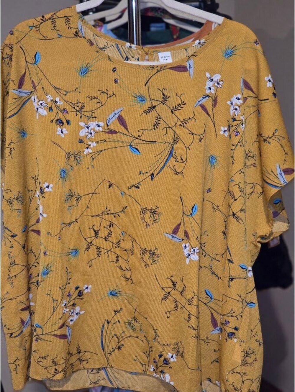 Plus Size 3X Floral Mustard Yellow Blouse